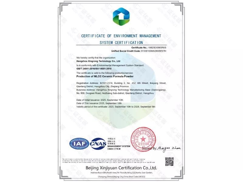 ISO 14001 Environmental Management System Certificate